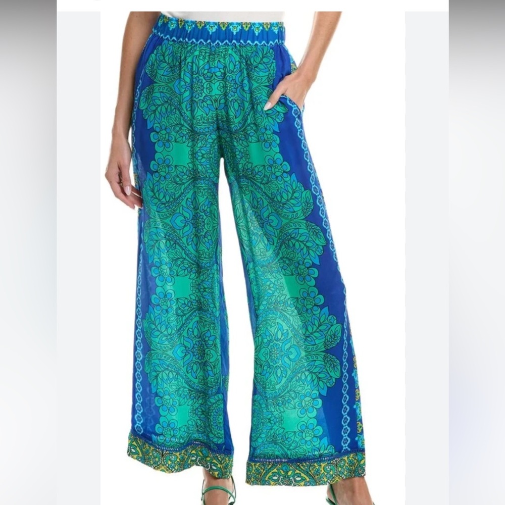 New Villa Silk Pant Johnny Was Blue/Green sizeL